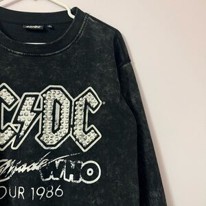 AC/DC Black Distressed Studded Logo Tour Tee